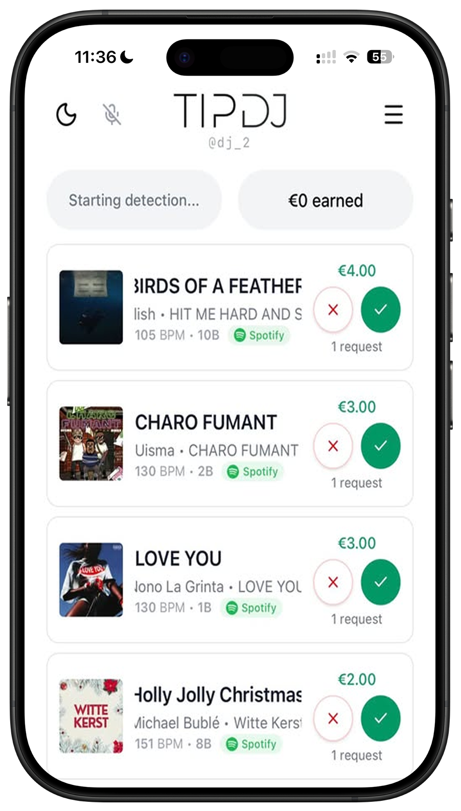 DJ dashboard with live song queue