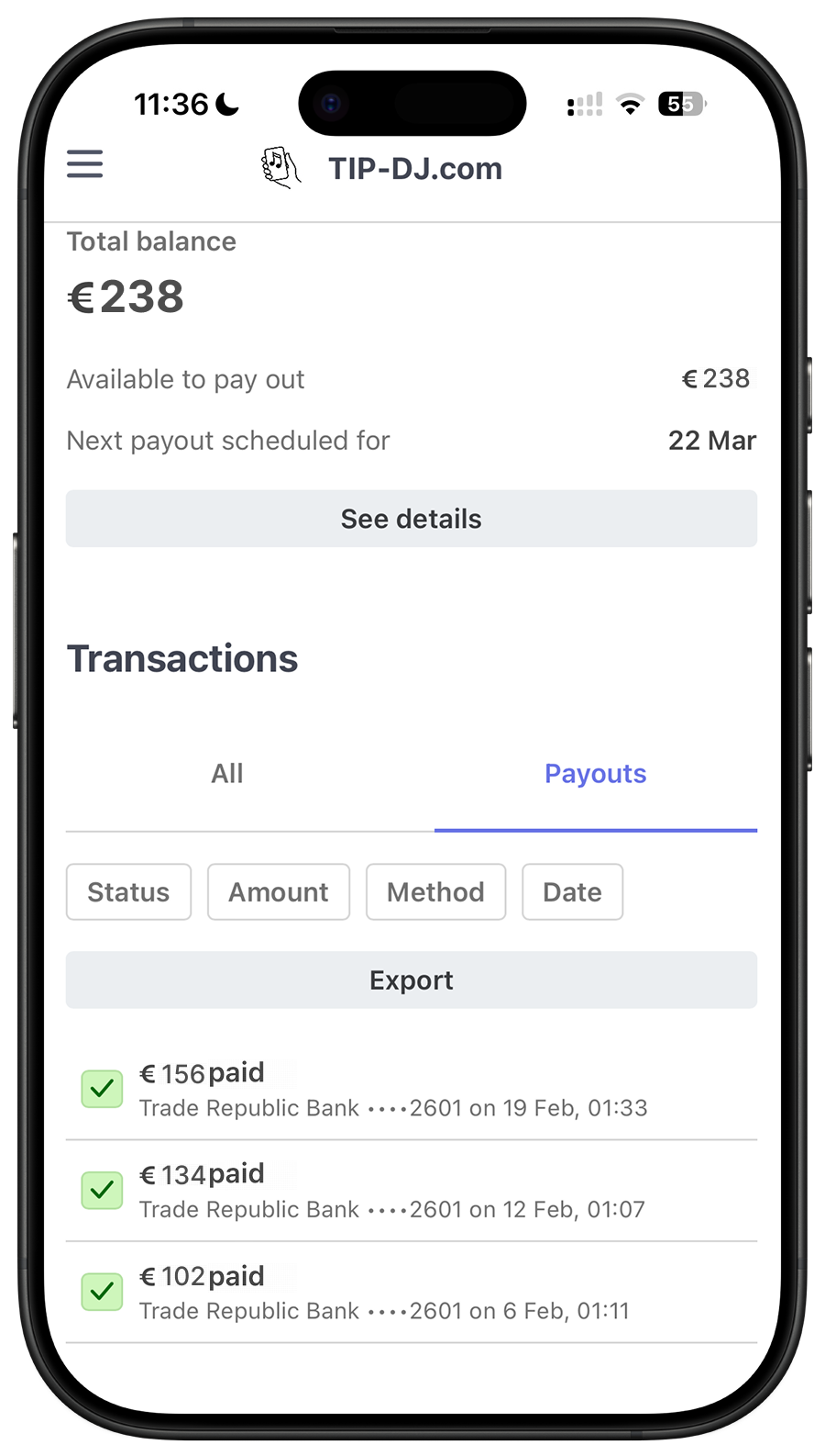 Stripe payouts dashboard