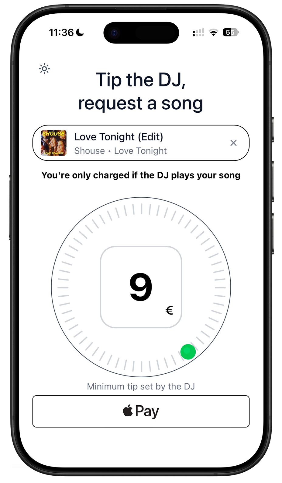 Tip page with song request and Apple Pay